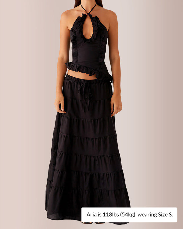 Curvvvy® Ruffle Halter Top & Tiered Maxi Skirt Two-Piece Set