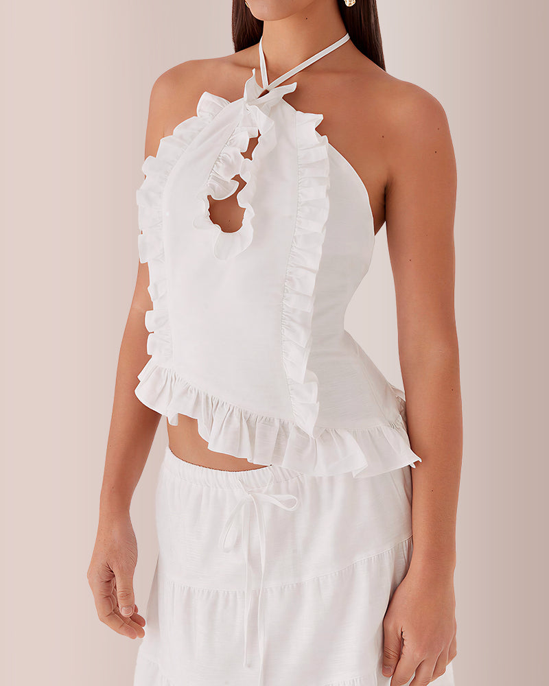 Curvvvy® Ruffle Halter Top & Tiered Maxi Skirt Two-Piece Set
