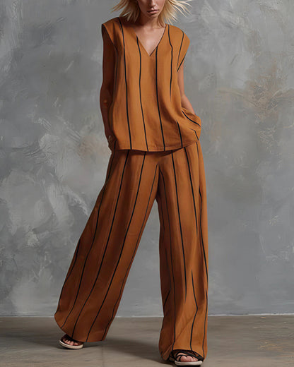 Curvvvy® Effortless Striped Linen Two-Piece Set