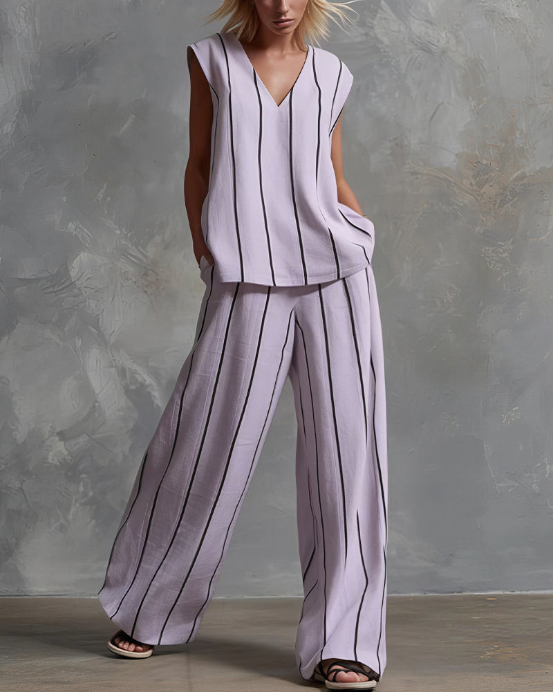 Curvvvy® Effortless Striped Linen Two-Piece Set