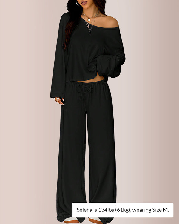 Curvvvy® Slouchy Off-Shoulder Crop Top & Wide Leg Lounge Set