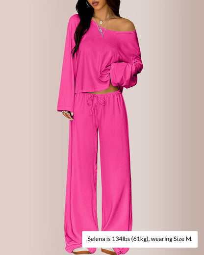 Curvvvy® Slouchy Off-Shoulder Crop Top & Wide Leg Lounge Set