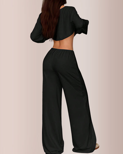 Curvvvy® Slouchy Off-Shoulder Crop Top & Wide Leg Lounge Set