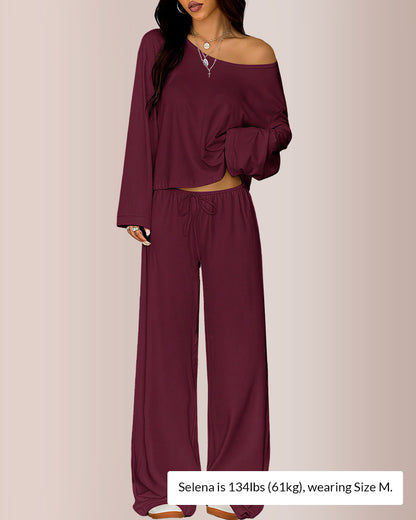 Curvvvy® Slouchy Off-Shoulder Crop Top & Wide Leg Lounge Set