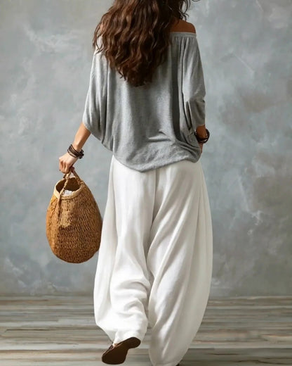 Curvvvy® Off Shoulder Top And Loose-Fitting Lantern Pants Set