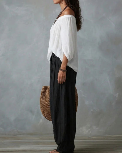 Curvvvy® Off Shoulder Top And Loose-Fitting Lantern Pants Set