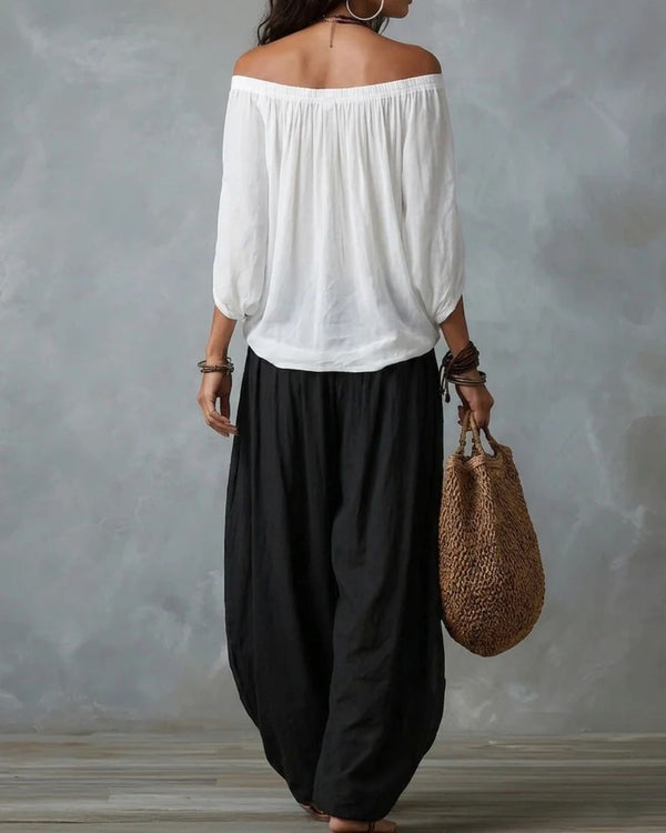 Curvvvy® Off Shoulder Top And Loose-Fitting Lantern Pants Set