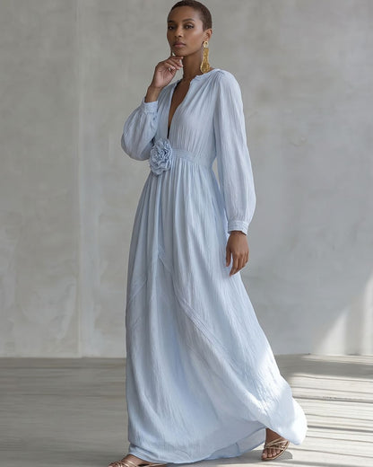 Curvvvy® Deep V-neck Three-dimensional Floral Maxi Dress