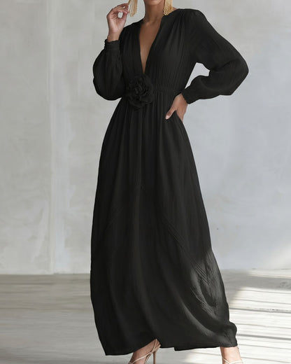 Curvvvy® Deep V-neck Three-dimensional Floral Maxi Dress