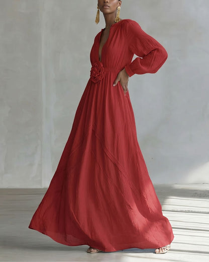 Curvvvy® Deep V-neck Three-dimensional Floral Maxi Dress