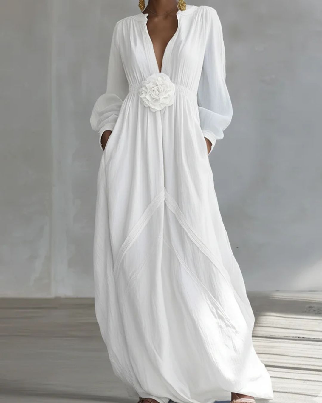 Curvvvy® Deep V-neck Three-dimensional Floral Maxi Dress