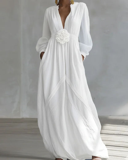 Curvvvy® Deep V-neck Three-dimensional Floral Maxi Dress