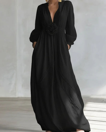 Curvvvy® Deep V-neck Three-dimensional Floral Maxi Dress