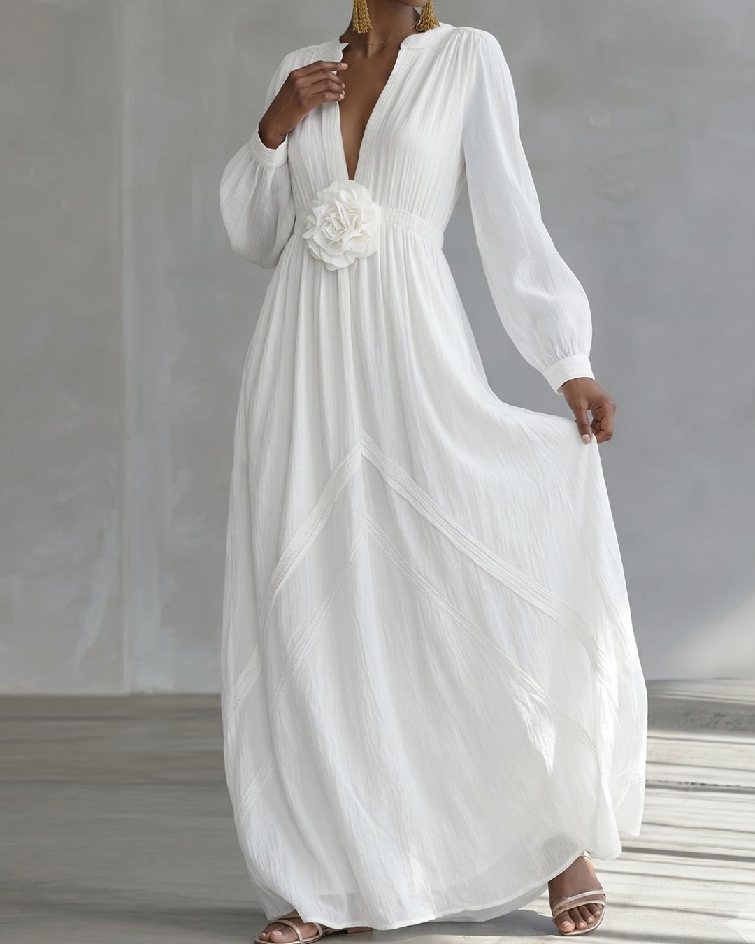 Curvvvy® Deep V-neck Three-dimensional Floral Maxi Dress