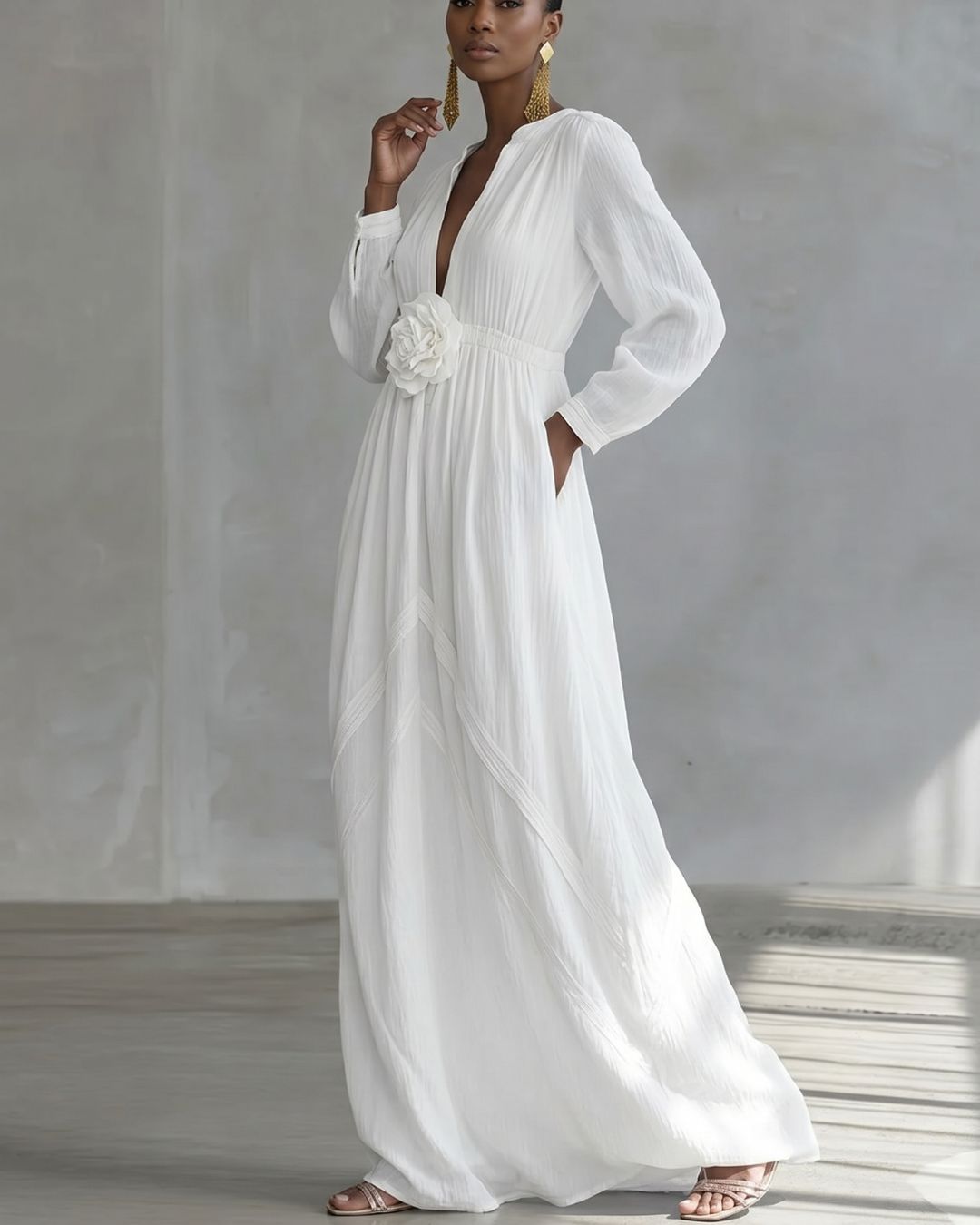 Curvvvy® Deep V-neck Three-dimensional Floral Maxi Dress
