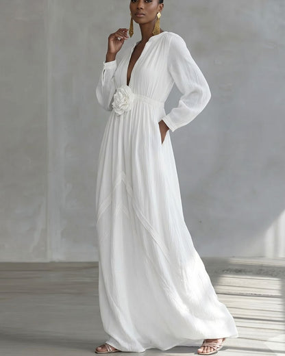 Curvvvy® Deep V-neck Three-dimensional Floral Maxi Dress