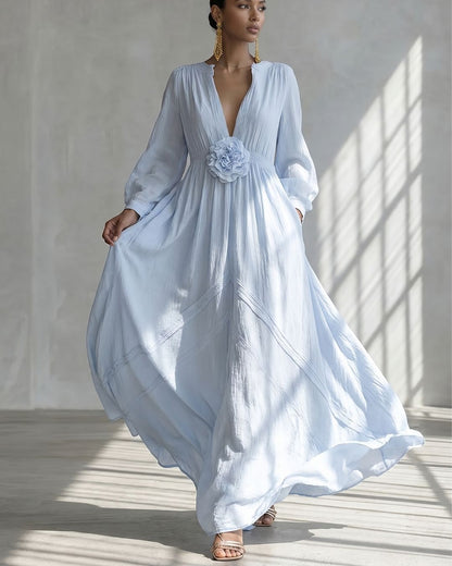 Curvvvy® Deep V-neck Three-dimensional Floral Maxi Dress