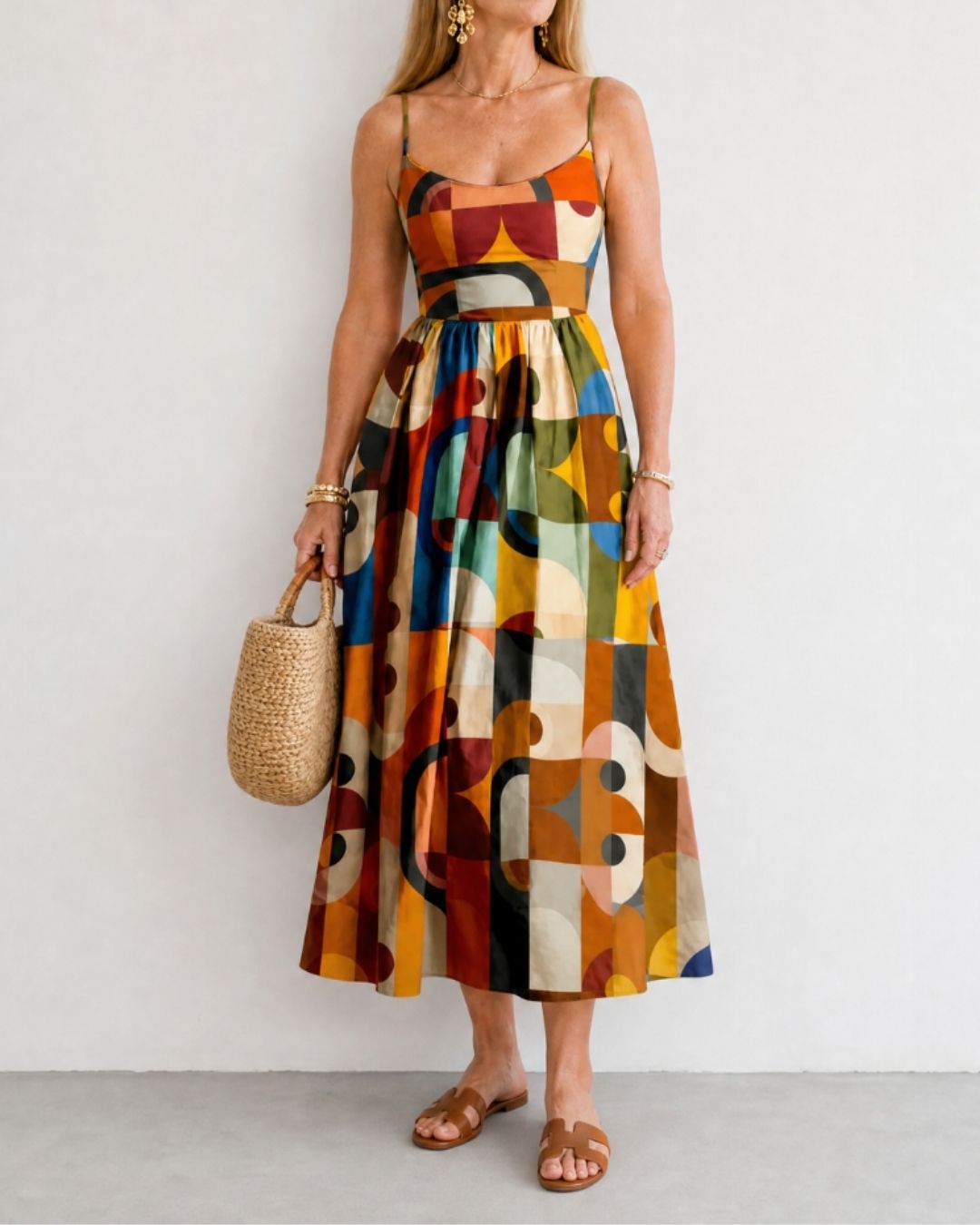 Curvvvy™ Geometric Print Midi Dress