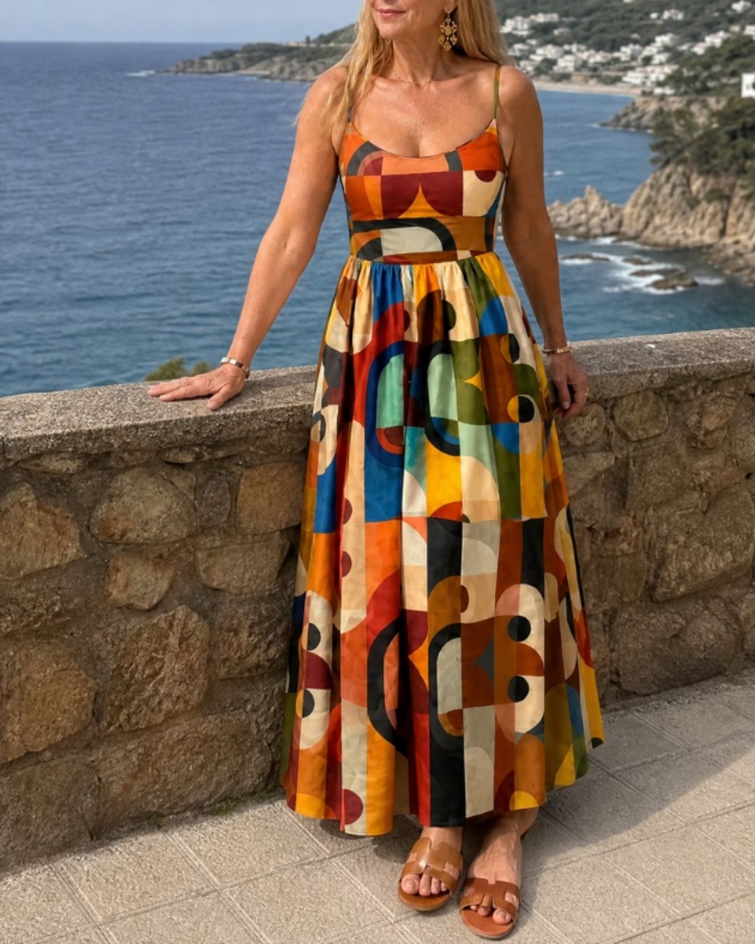 Curvvvy™ Geometric Print Midi Dress