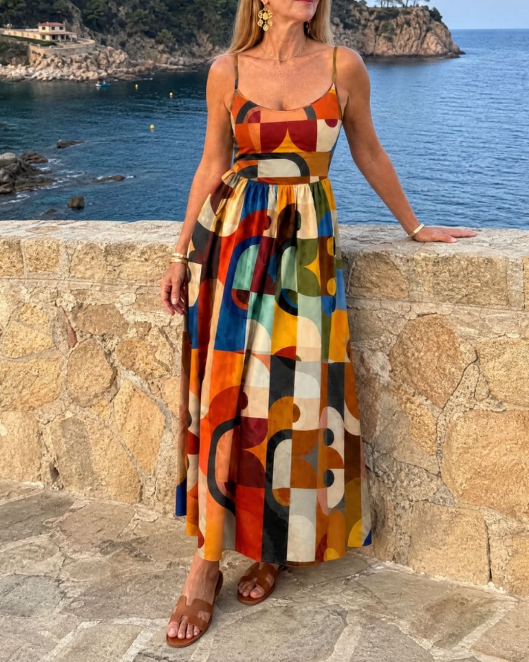 Curvvvy™ Geometric Print Midi Dress