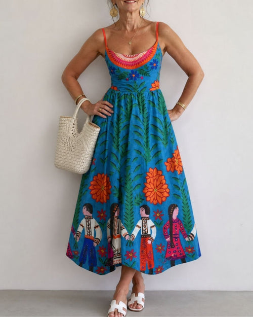 Curvvvy™ Folk Print Sleeveless Midi Dress