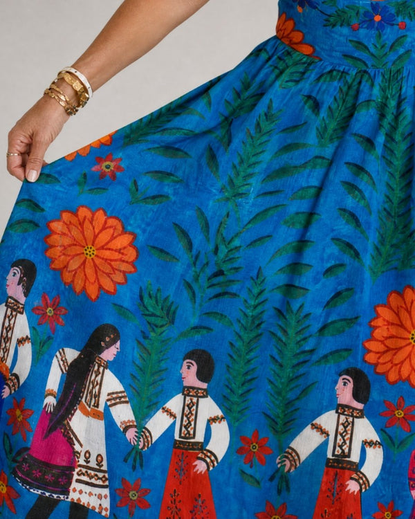 Curvvvy™ Folk Print Sleeveless Midi Dress