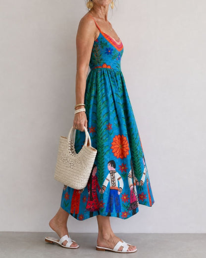 Curvvvy™ Folk Print Sleeveless Midi Dress