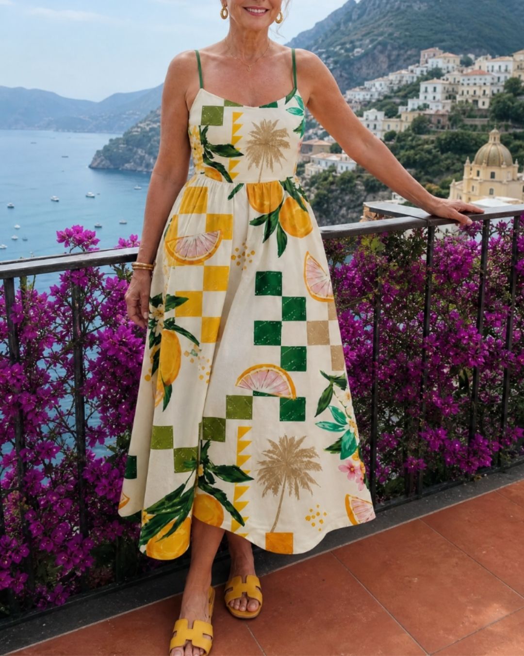 Curvvvy™ Citrus Print Sleeveless Midi Dress