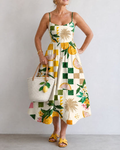 Curvvvy™ Citrus Print Sleeveless Midi Dress