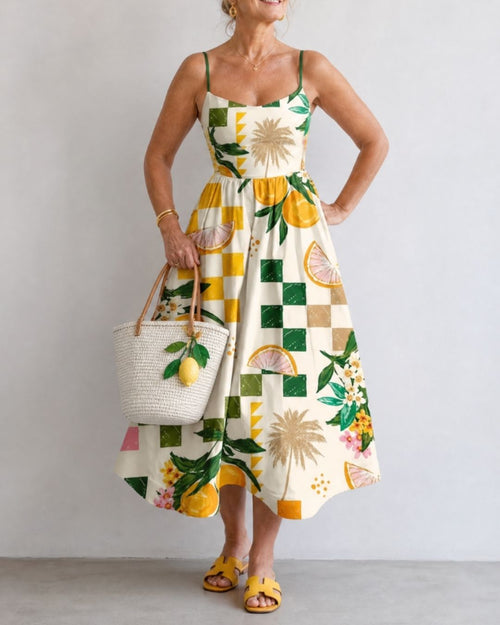 Curvvvy™ Citrus Print Sleeveless Midi Dress