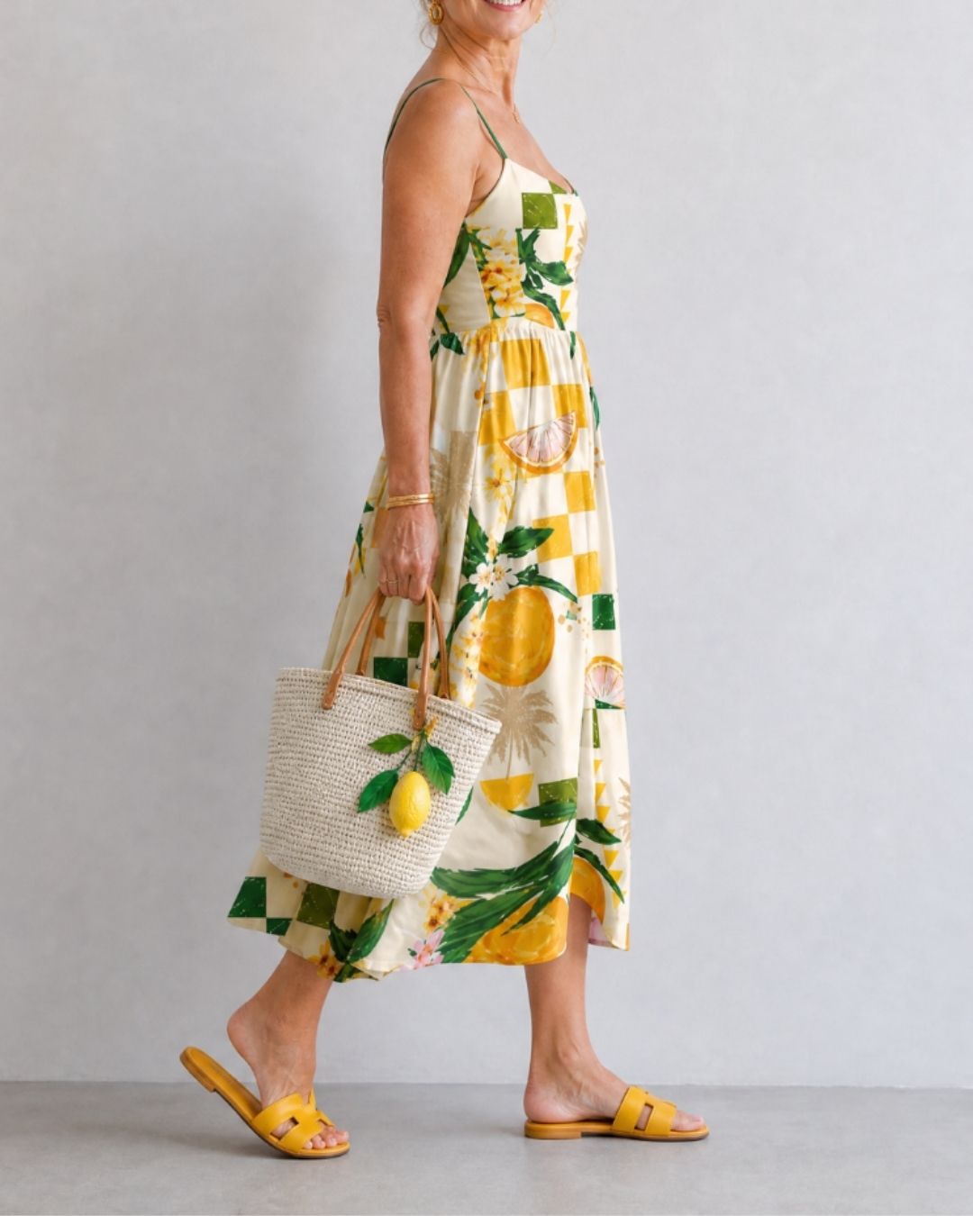 Curvvvy™ Citrus Print Sleeveless Midi Dress