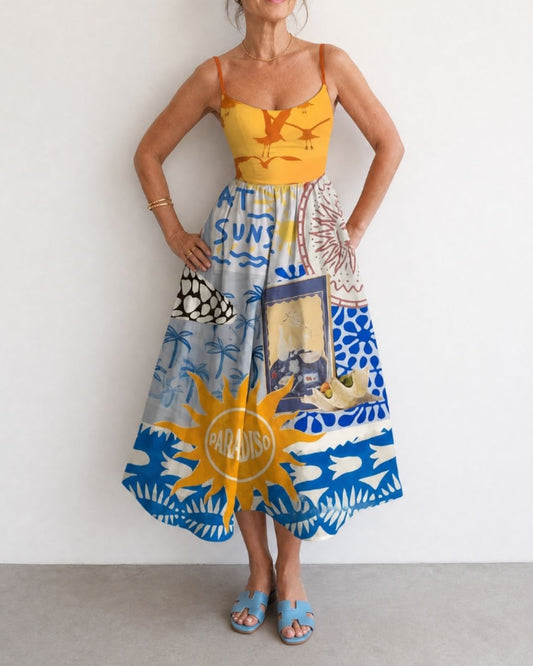 Curvvvy™ Coastal Print Sleeveless Midi Dress