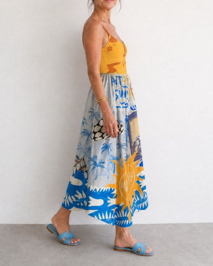 Curvvvy™ Coastal Print Sleeveless Midi Dress