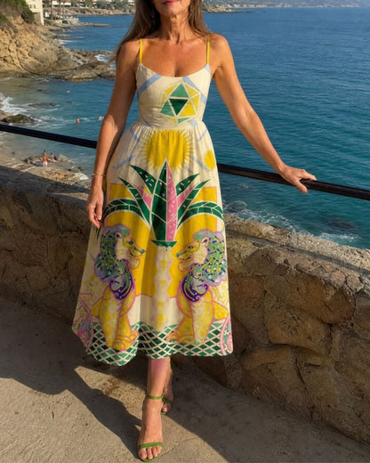 Curvvvy™ Geometric Lion Print Midi Dress