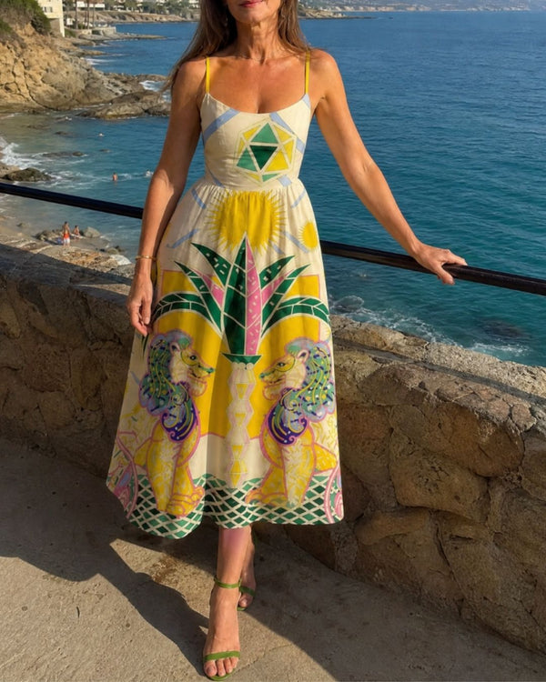 Curvvvy™ Geometric Lion Print Midi Dress
