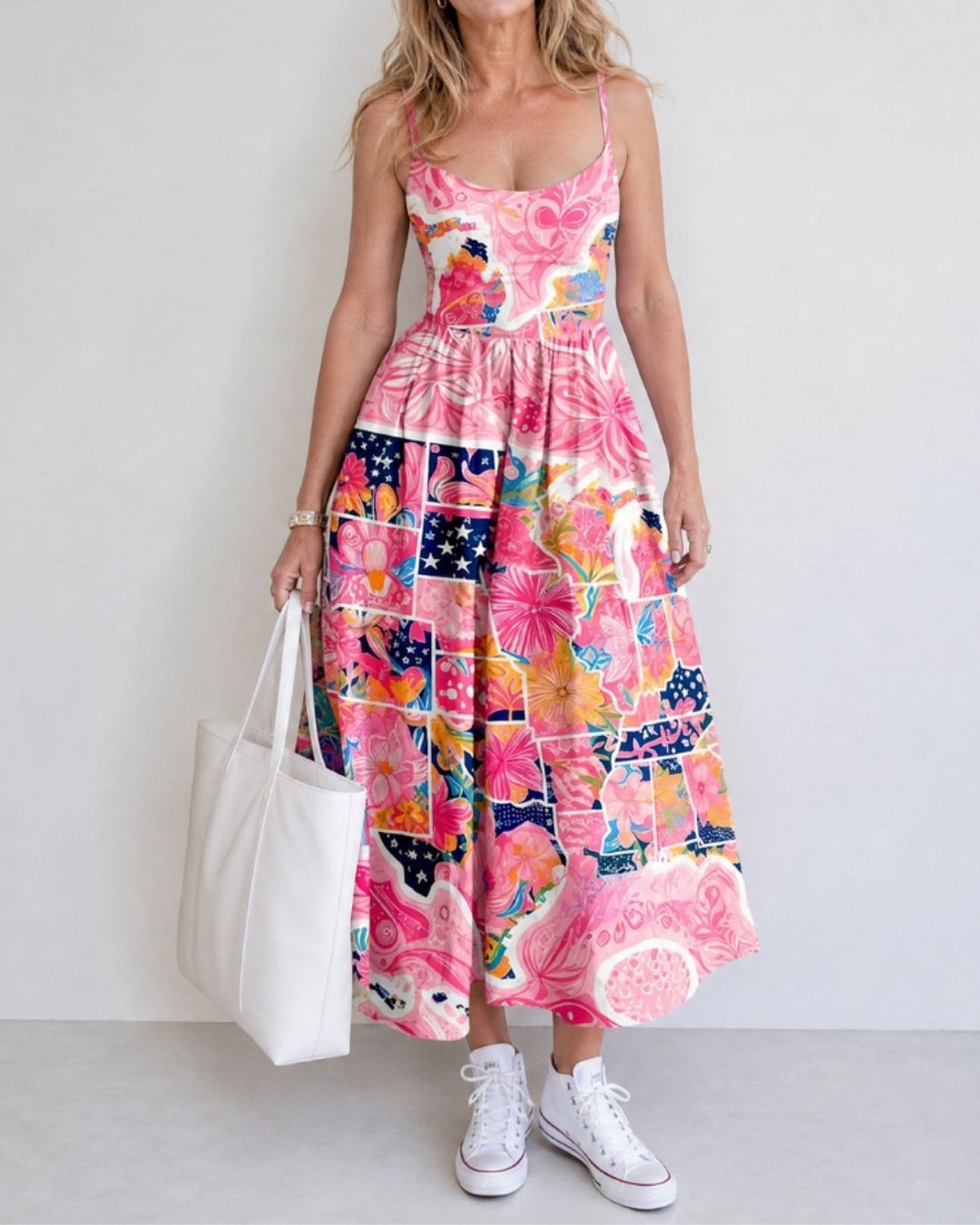 Curvvvy™ Patchwork Floral Print Midi Dress