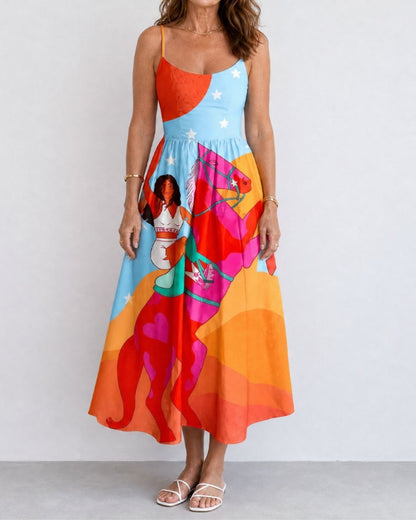 Curvvvy™ Western Graphic Print Midi Dress