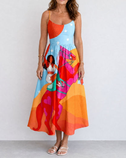 Curvvvy™ Western Graphic Print Midi Dress