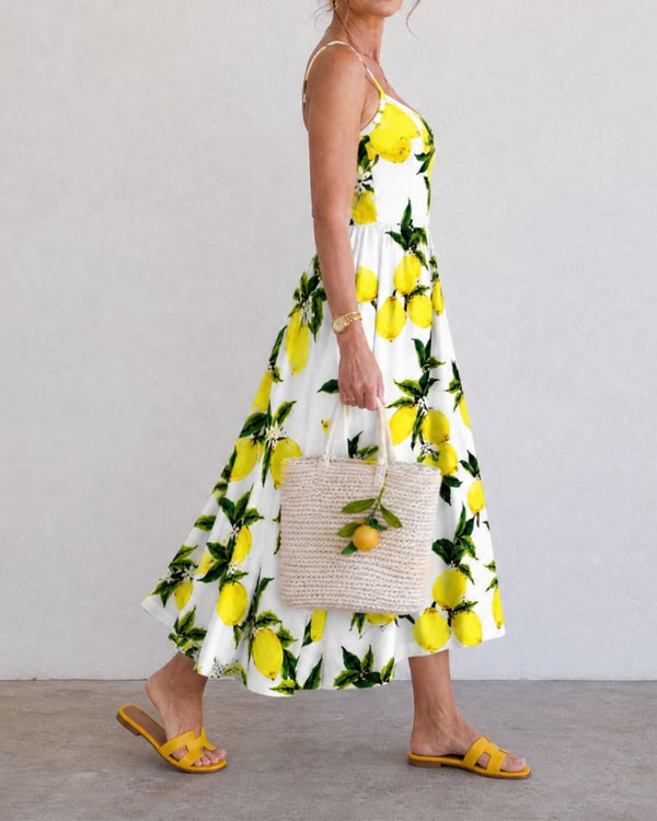 Curvvvy™ Lemon Print Sleeveless Midi Dress