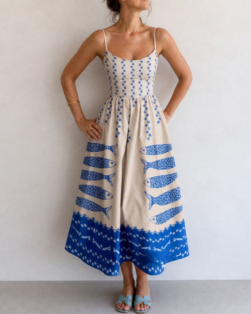 Curvvvy™ Fish Print Sleeveless Midi Dress