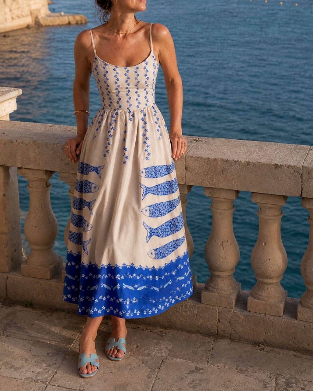 Curvvvy™ Fish Print Sleeveless Midi Dress