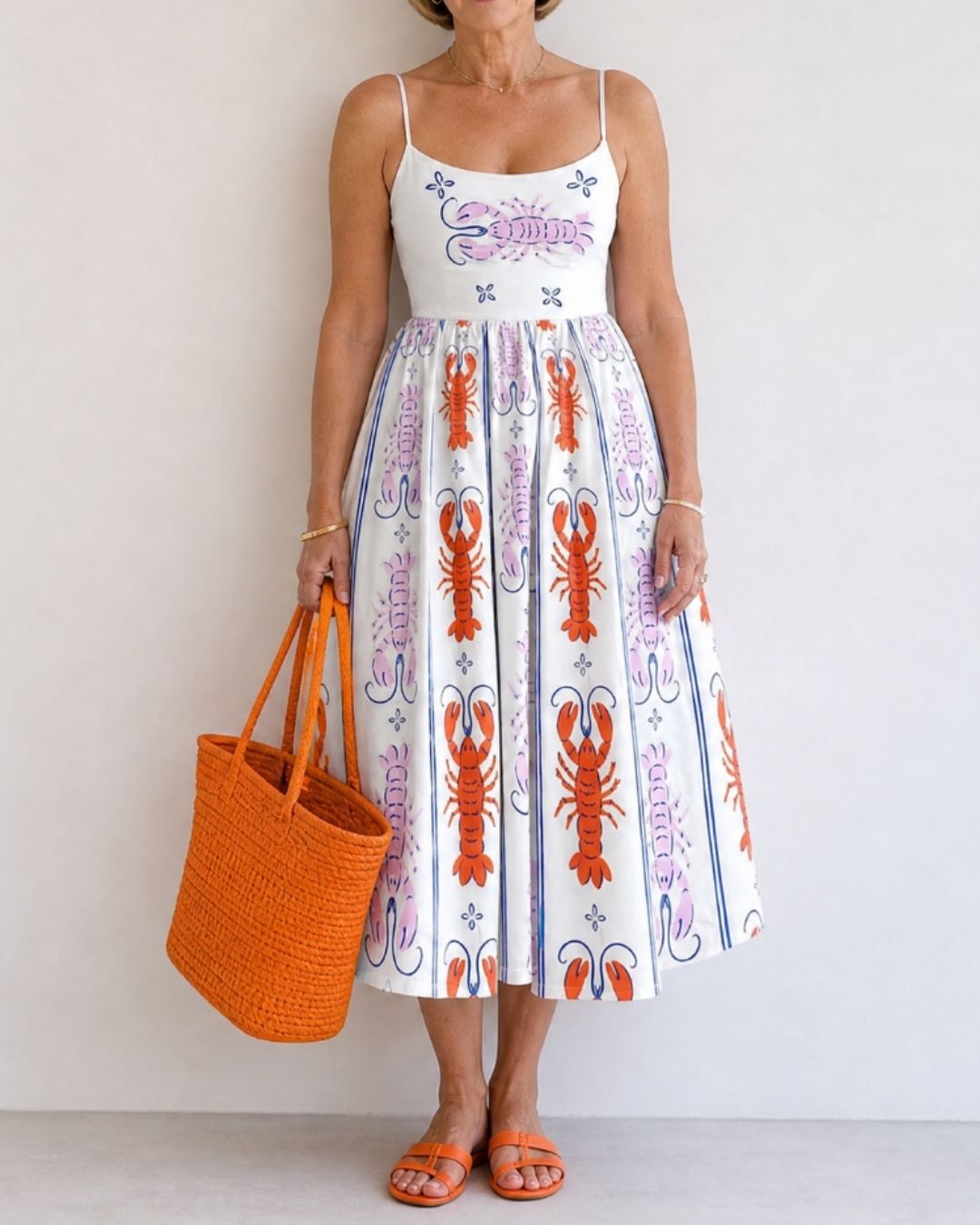 Curvvvy™ Lobster Print Sleeveless Midi Dress