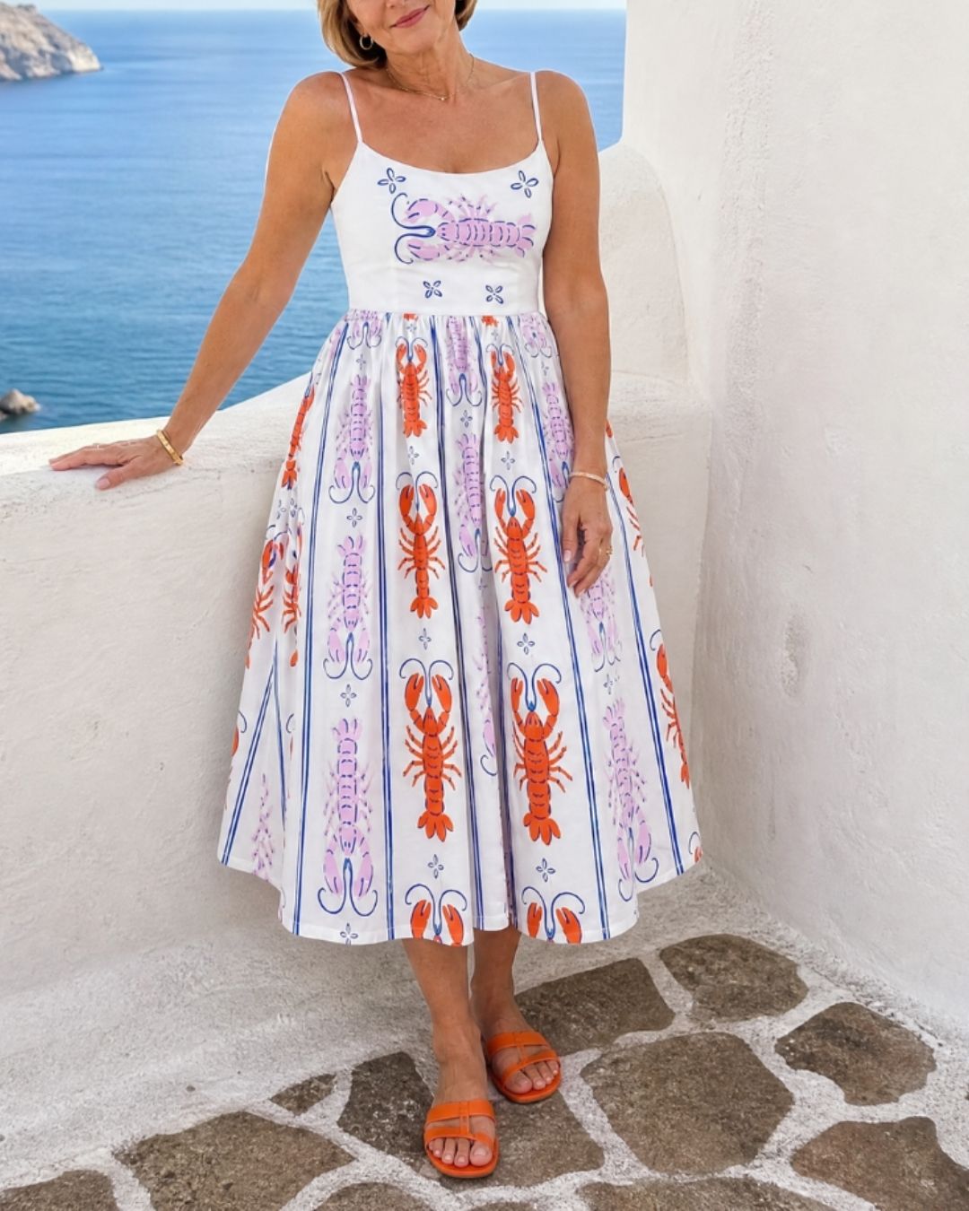 Curvvvy™ Lobster Print Sleeveless Midi Dress