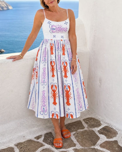 Curvvvy™ Lobster Print Sleeveless Midi Dress