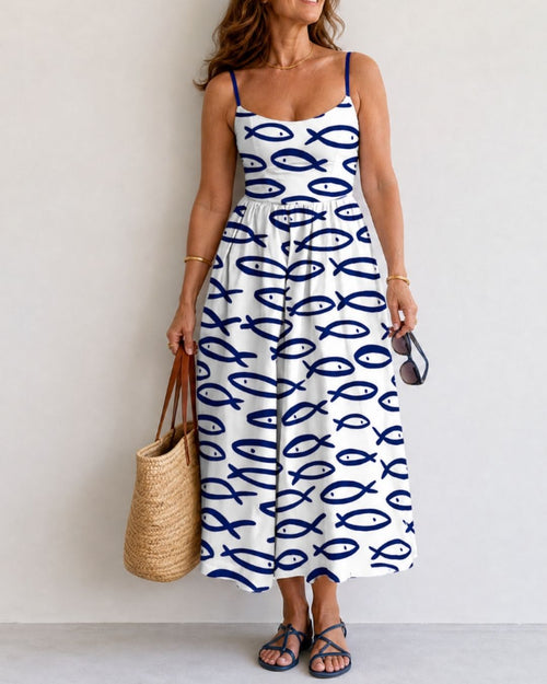 Curvvvy™ Fish Print Sleeveless Midi Dress