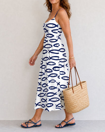 Curvvvy™ Fish Print Sleeveless Midi Dress