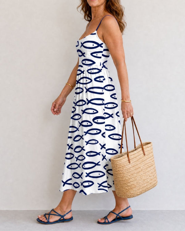 Curvvvy™ Fish Print Sleeveless Midi Dress