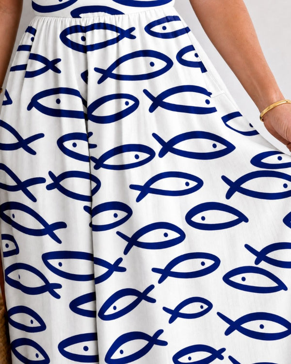 Curvvvy™ Fish Print Sleeveless Midi Dress