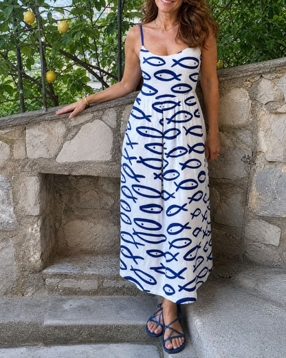 Curvvvy™ Fish Print Sleeveless Midi Dress