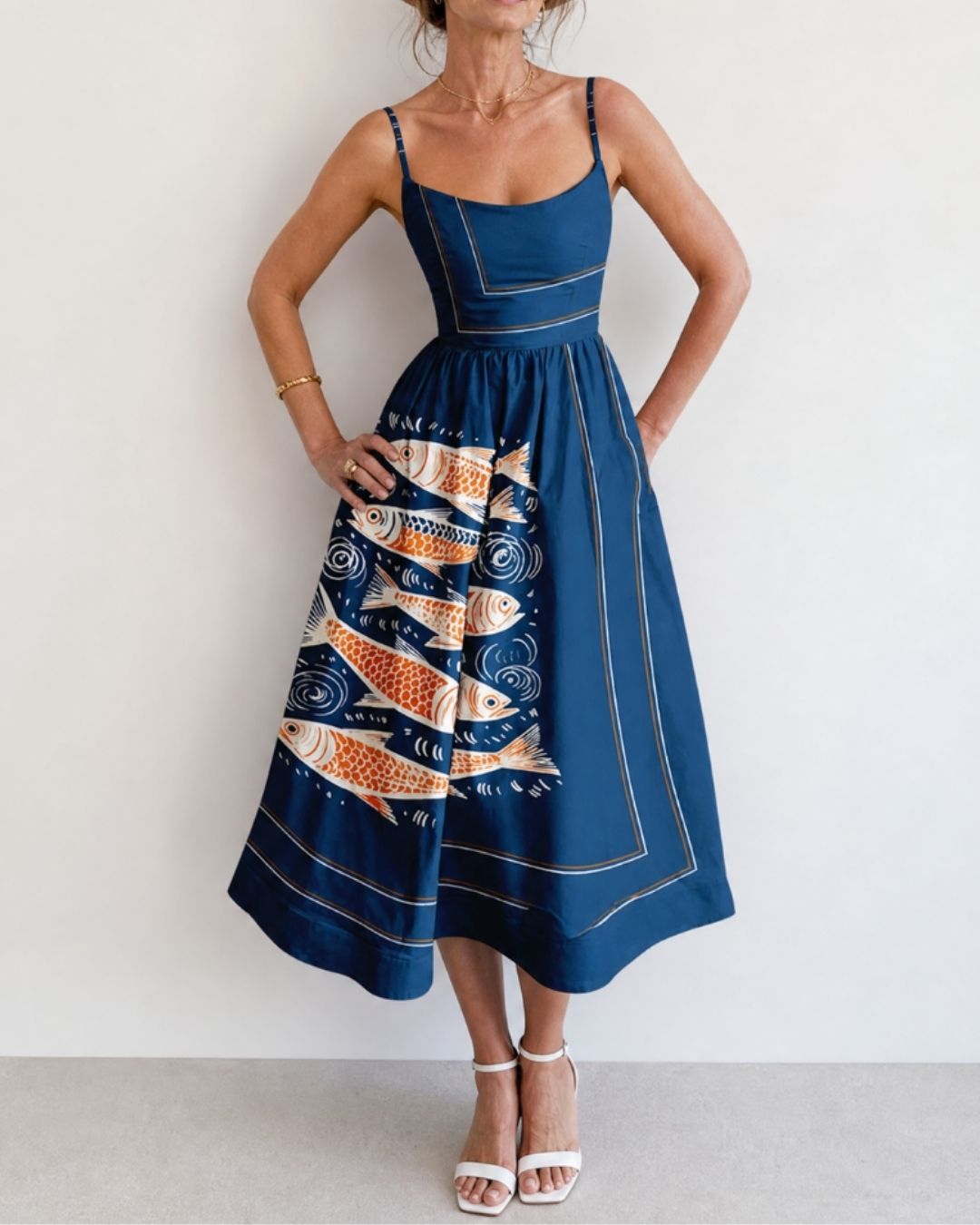 Curvvvy™ Fish Print Sleeveless Midi Dress